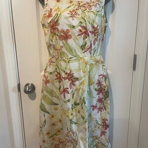 JohnPaulRichard Sleeveless Floral Midi Dress in Cream, Green and Coral